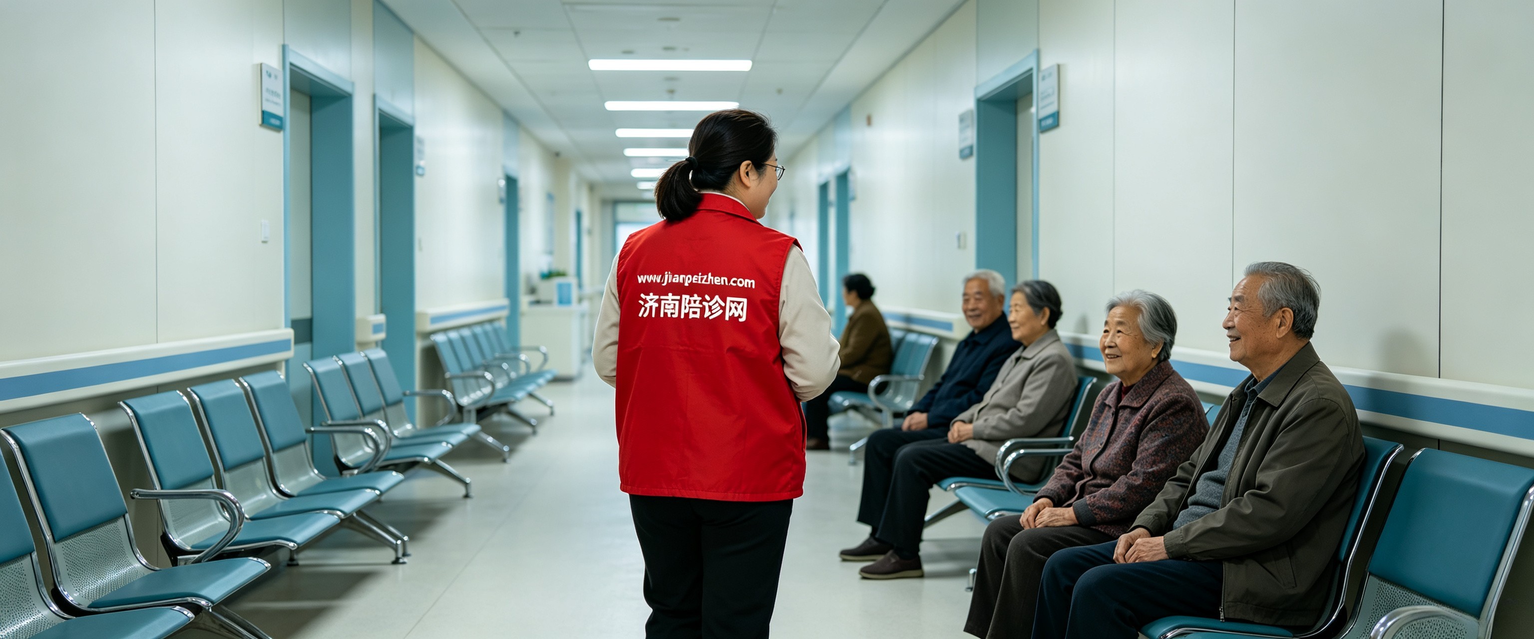 济南陪诊师与老人候诊区交流